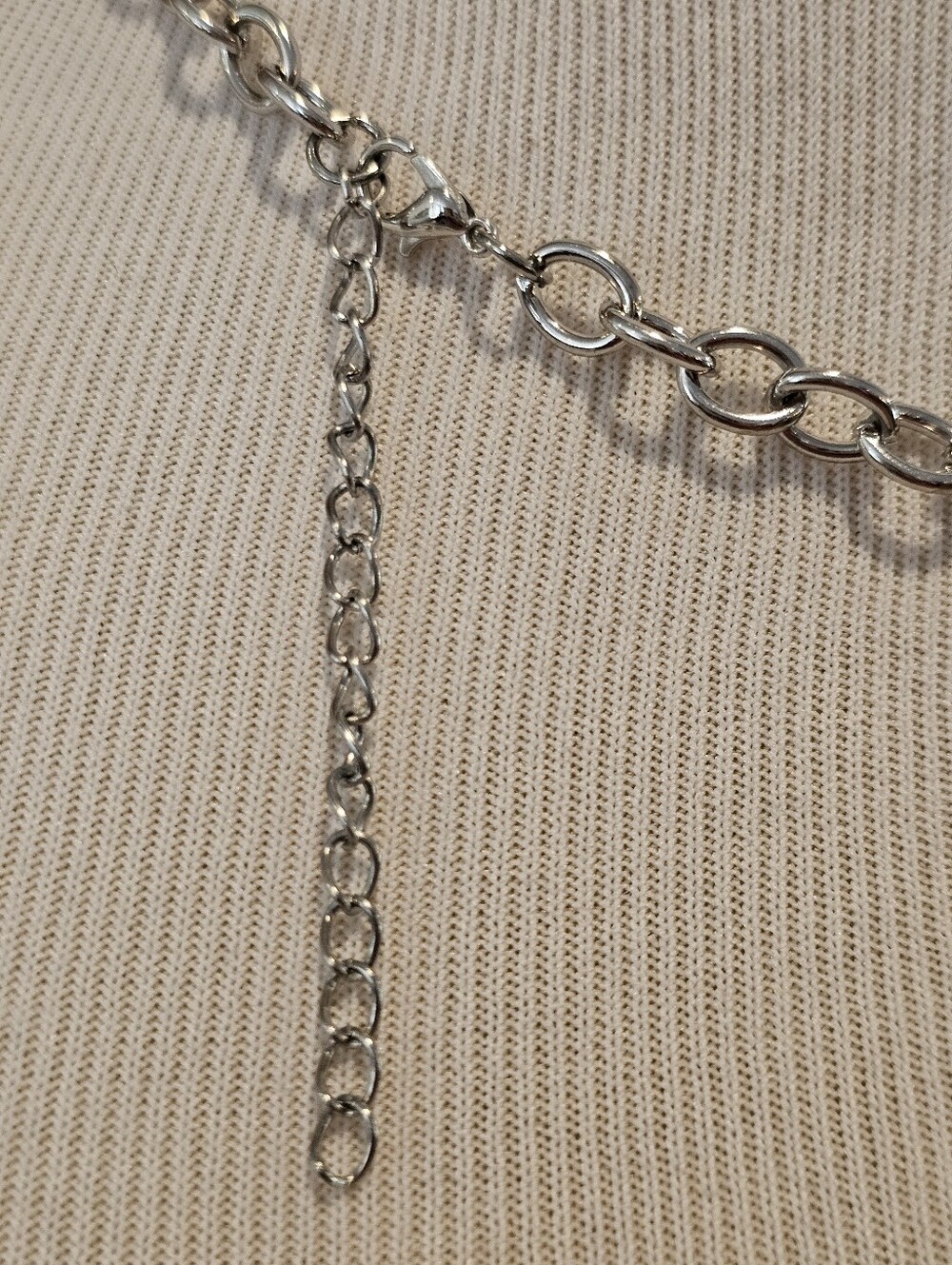 Multi-Strand Silvertone Chain Necklace w/ Turquoise Color Dyed Howlite Beads - Picture 4 of 4